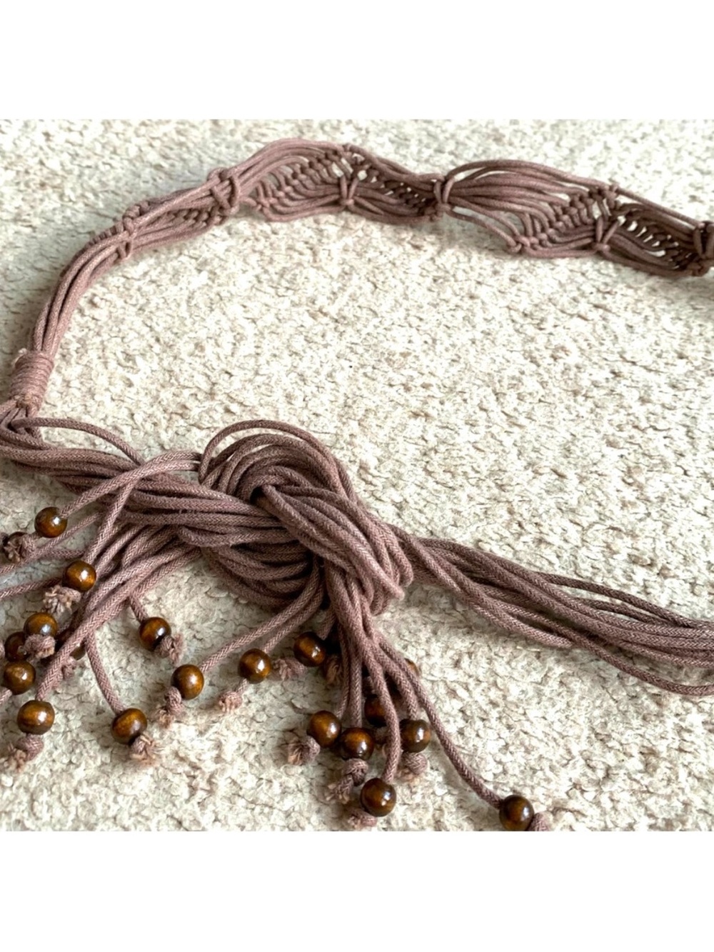 Brown Braided Cord Jeans Belt with Beads